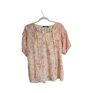 Doe & Rae Ruffle Pink Paisley Floral Top V-Neck Flutter Sleeves - Size S NWT
